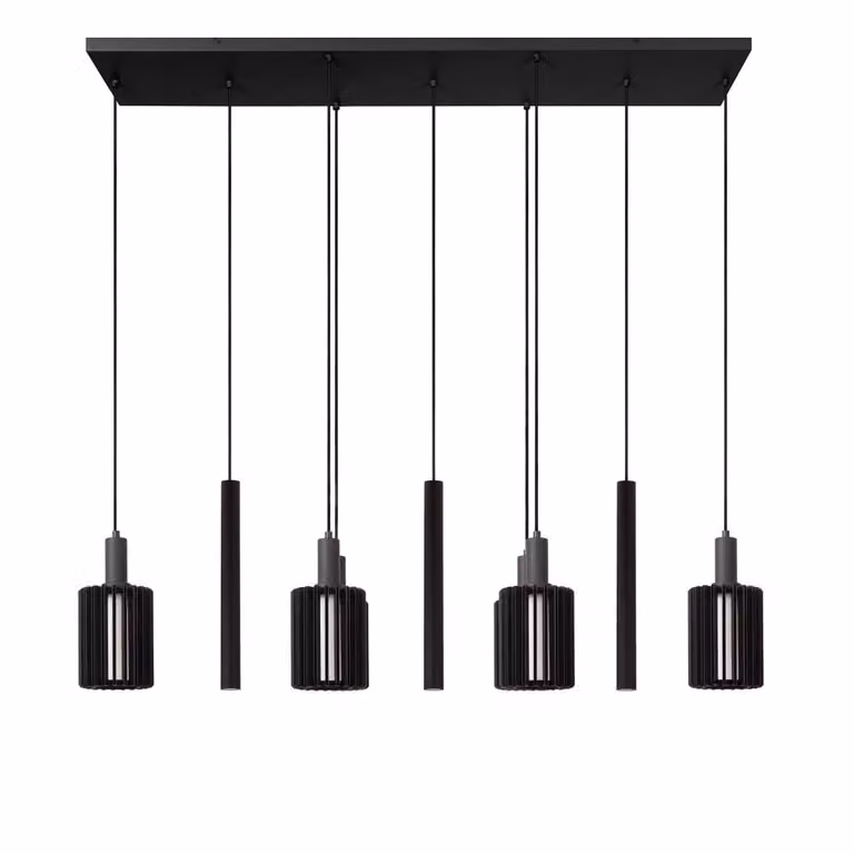 Lucide Lambres Hanglamp Zwart - Moderne Pendellamp met Glas en Metaal - Hoogte verstelbaar