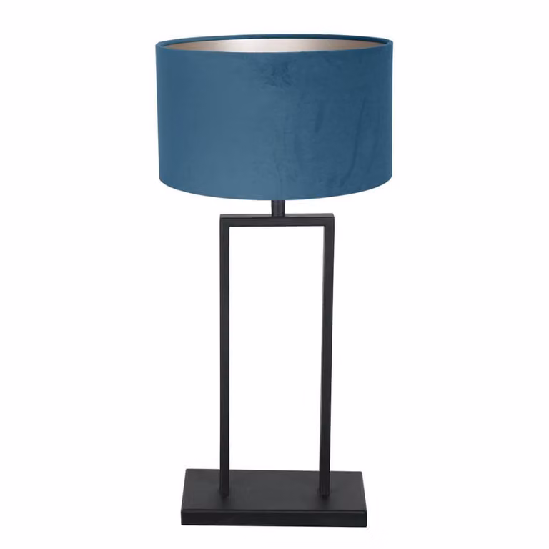 Steinhauer Tafellamp met blauwe kap en metalen voet, Hoogte: 55 cm