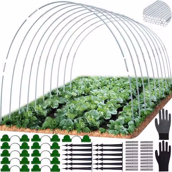 Ibenzoa Folietunnel-bouwpakket complete doe-het-zelf set met 30 glasvezelbogen, handschoenen, verbinders, clips en grondpennen voor verhoogde bedden en mini-kassen