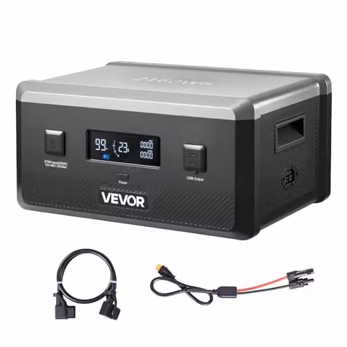 VEVOR LiFePO4 uitbreidingsaccu voor draagbare powerstations, 2160 Wh, grijs/zwart