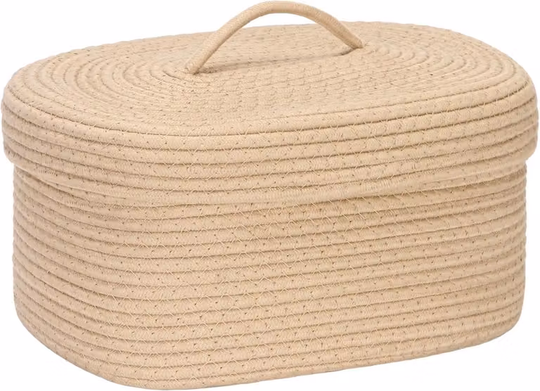 Thijox Ovale Opbergmand van Katoenen Touw met Deksel, Geweven Organizerbox voor de Kinderkamer, B/D/H: 38 x 28 x 16,5 cm