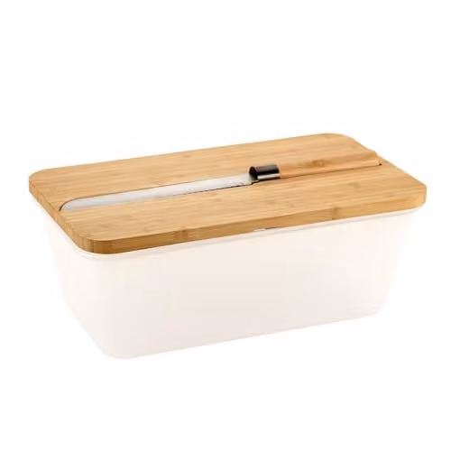 Kesper Broodtrommel met Snijplank, Wit/Bruin, Breedte: 34,8 cm, Diepte: 20 cm, Hoogte: 15,5 cm