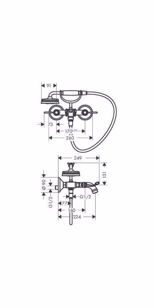 Axor Montreux Badarmatuur met twee grepen model DN 15 AP in geborsteld nikkel