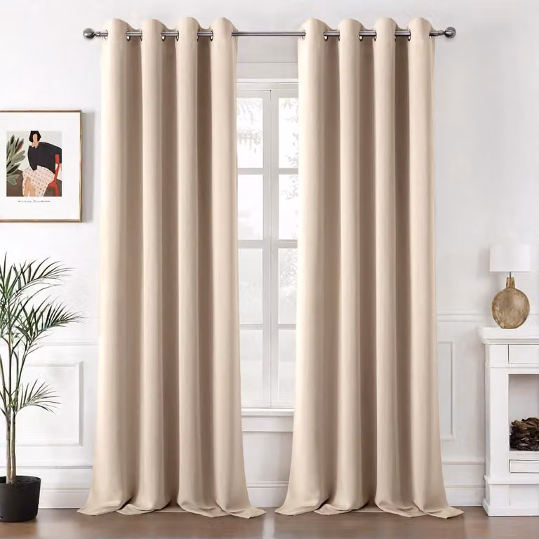 Beige verduisteringsgordijn met ringen, 2 stuks, Breedte: 132 cm, Hoogte: 244 cm