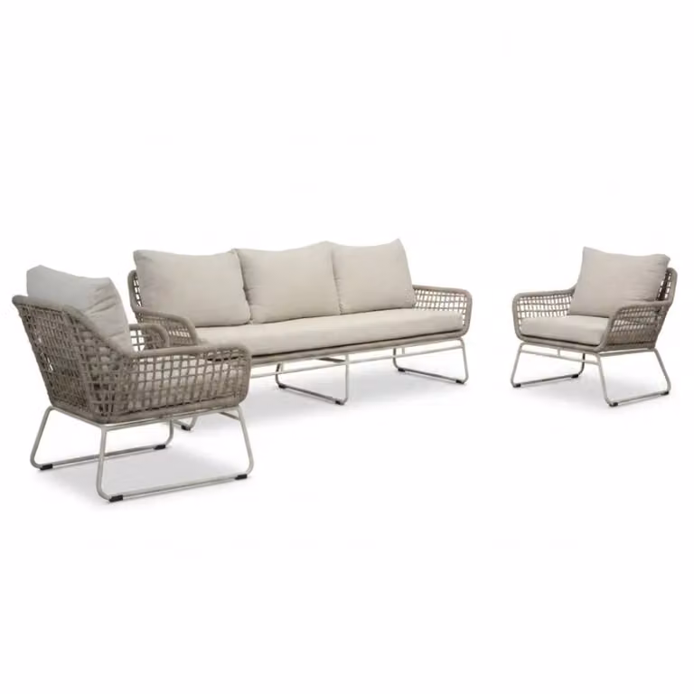 Valencia 3-delige loungeset voor 5 personen met touw en aluminium in Almond Beige