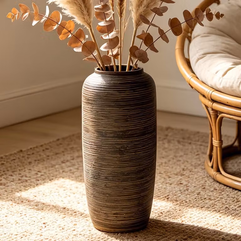 Vintage boho terracotta vaas voor woondecoratie, Hoogte: 40 cm