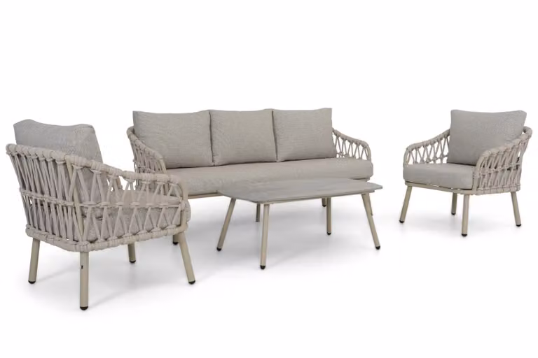 Coco Oliva 4-delige loungeset met gepoedercoat aluminium en kussens in beige, zand of grijs