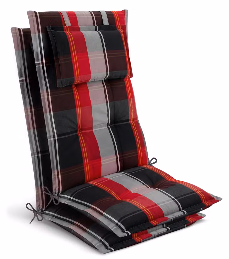 Beautissu Set van 2 Premium rugkussens voor volwassenen, zwart-rood-wit geruit, B: 120 cm, D: 50 cm, H: 7 cm