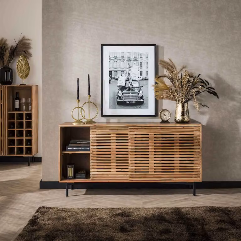 WoonStijl Dressoir met 2 schuifdeuren van acaciahout, Bruin, Breedte: 150 cm