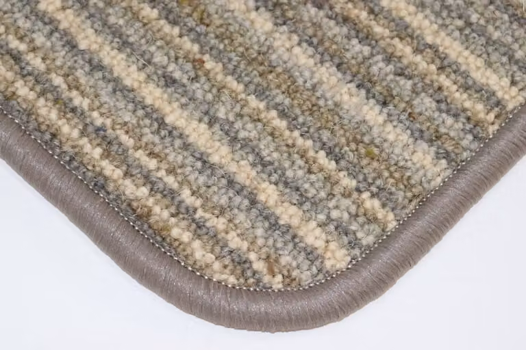 Gestreept wollen vloerkleed in grijs, ecru en bruin - 70 x 90 cm