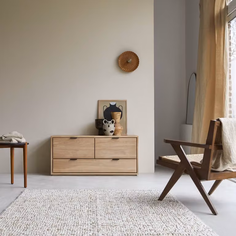 Tikamoon Senson Massief Eikenhouten Tv-meubel - Bruin - Breedte: 120 cm, Hoogte: 44,5 cm, Diepte: 55 cm