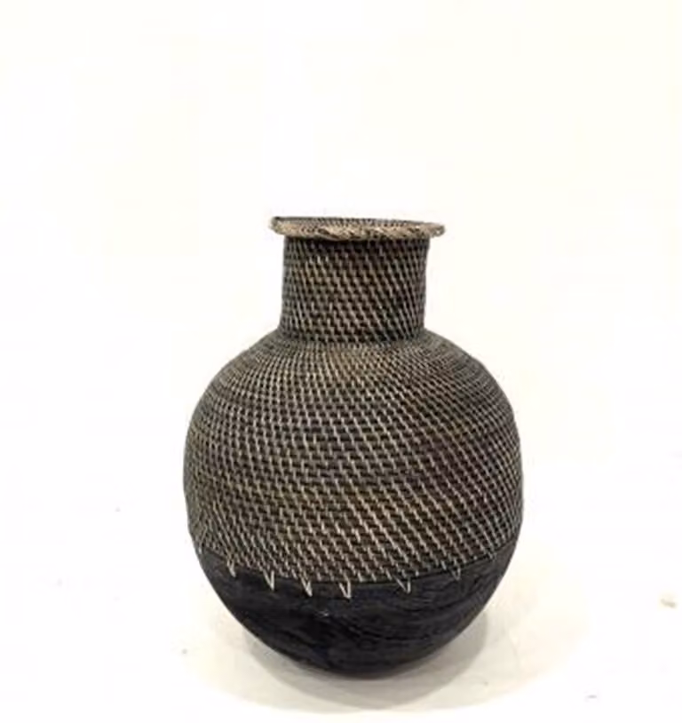 Vaas van rattan en hout, Hoogte: 40 cm