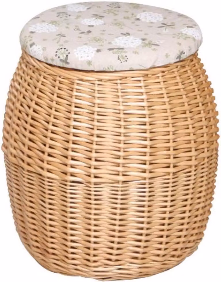 Handgeweven rotan poef met opslag en voetenbank in natuurlijk - B: 42 cm, D: 30 cm