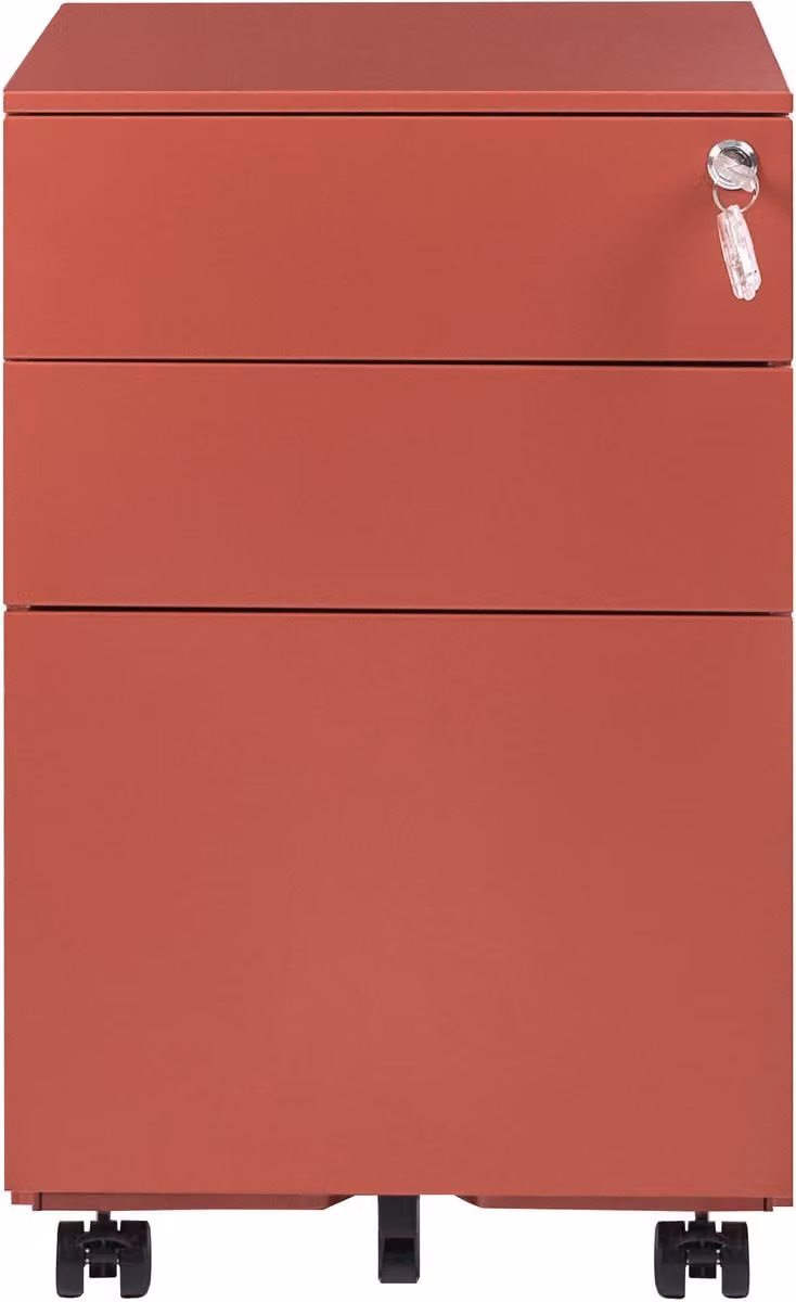 Beliani Kantoorkast Cami - Rood - Metaal - 3 Laden met Slot en Wielen
