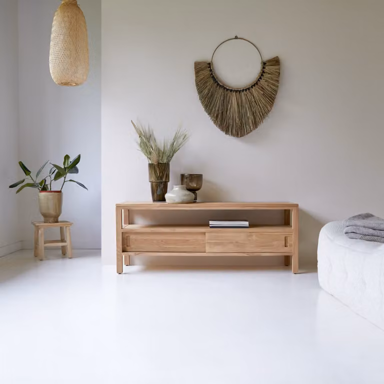 Tikamoon Tv-meubel van massief teakhout, Bruin, B: 130 cm, D: 40 cm, H: 50 cm