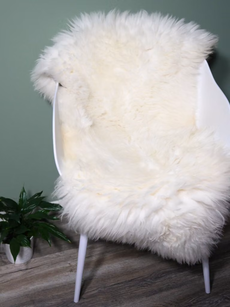 Echt schapenvacht vloerkleed Klassiek Wit, 100% wol en leer, 100 cm