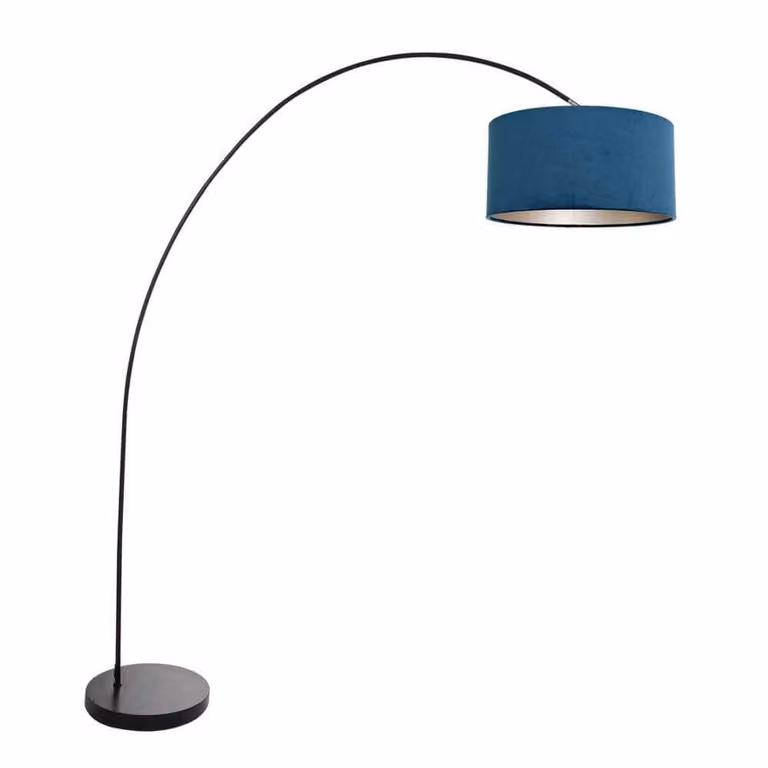 Steinhauer Solva Booglamp zwart met blauwe stoffen kap