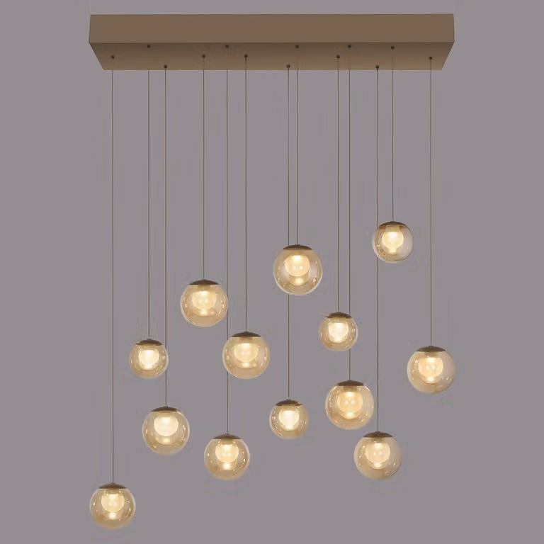 Paul Neuhaus Pure Popup 13-lichts hanglamp, brons/amber, met glazen elementen