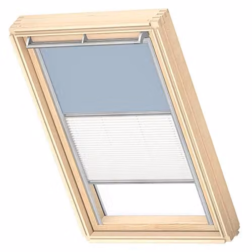 VELUX Verduisterend Rolgordijn Plissé, Lichtblauw met grijze geleiders, CK02
