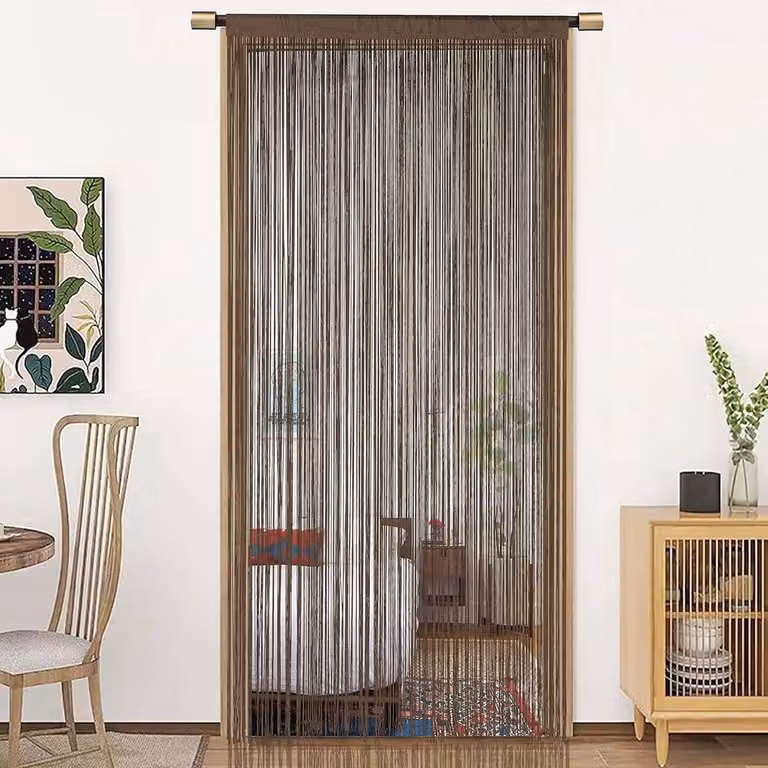 SnelShoppen String Deurgordijn Bruin - Lichtdoorlatende Roomdivider van Eco-vriendelijk Polyester - 90 x 200 cm