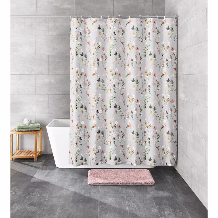 home24 Douchegordijn Flores met bloemenmotief, multicolour, polyester, B: 200 cm, H: 180 cm