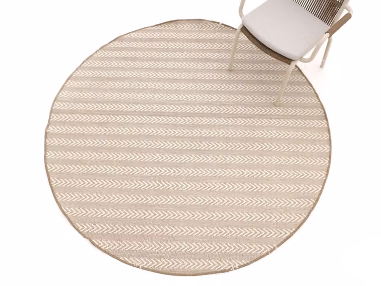 Rond Buitenkleed Kees Smit Tuinmeubelen Wit met Herringbone Patroon, Diameter: 200 cm