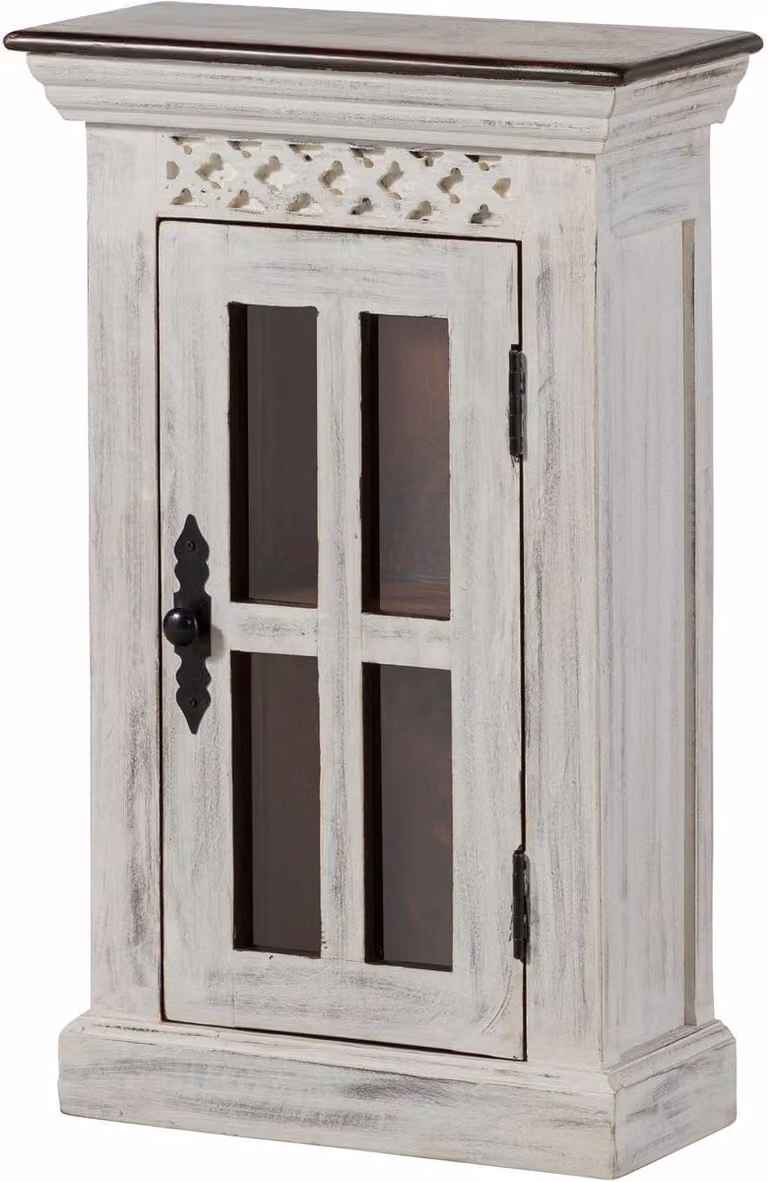 Massivmoebel24.de CASTLE-ANTIK #113 Wandkast van massief mango en acacia hout, wit gewaxed, B: 44 cm, D: 20 cm, H: 70 cm