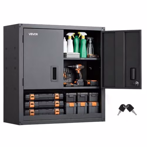 VEVOR Metalen Wandkast met Afsluitbare Deuren en Verstelbare Plank, Zwarte Werkplaatskast voor Garage en Keuken, B/D/H: 76,2 x 30,5 x 76,2 cm
