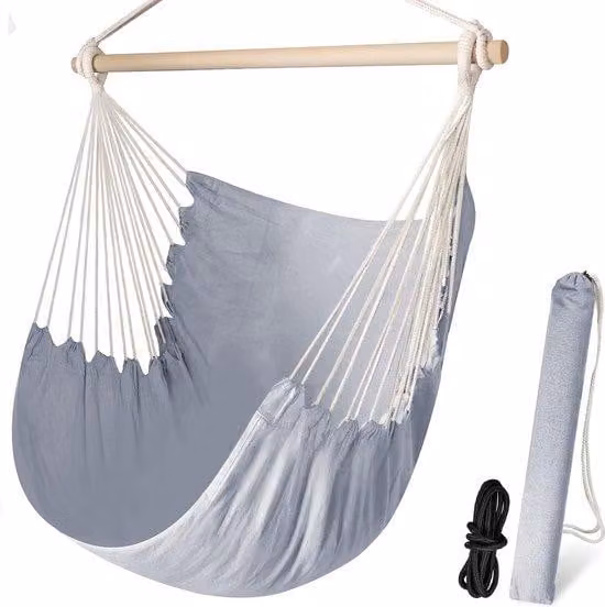 Grijze katoenen boho hangmat voor in de tuin, op het terras of in de slaapkamer