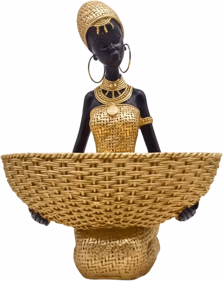 Afrikaans Beeld Tribale Sculptuur Handgesneden Kunst Decoratie Goud Zwart Hoogte: 20 cm