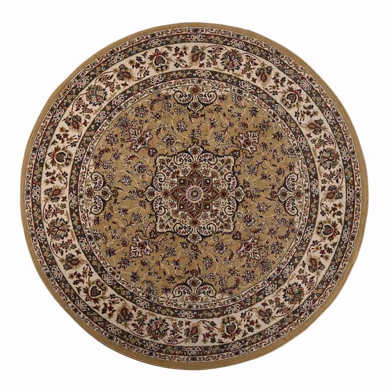 home24 Laagpolig vloerkleed Hamadan bruin/camel 240 x 240 cm platweefsel
