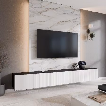 MargaretHadas24 TV-kast Noe, modern hangend tv-meubel voor de woonkamer, zwart en wit, Breedte: 300 cm