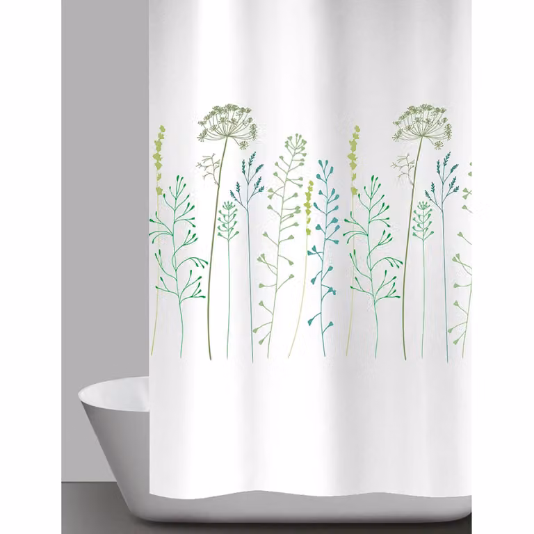 home24 Douchegordijn Botanica wit polyester met floral design B: 180 cm, H: 200 cm