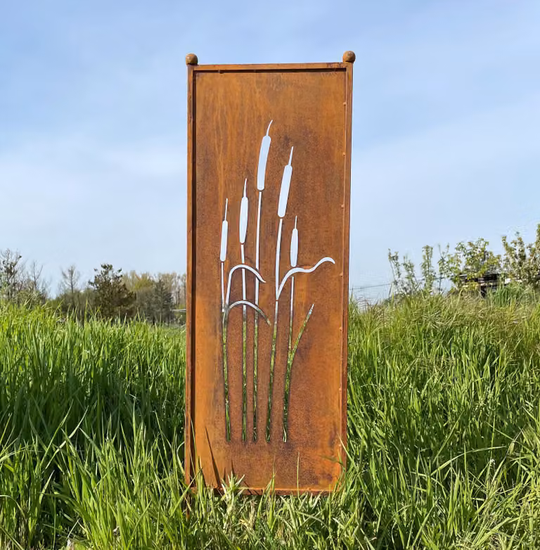 Steinfigurenwelt Gießen Edelrost privacy scherm met rietmotief, weerbestendig schuttingpaneel voor in de tuin, B: 33 cm, H: 116 cm