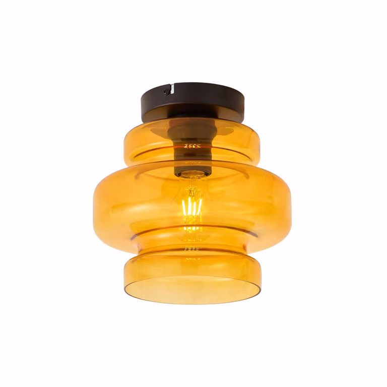 Qazqa Denise Retro Plafondlamp - Zwart met Oranje Glas - E27