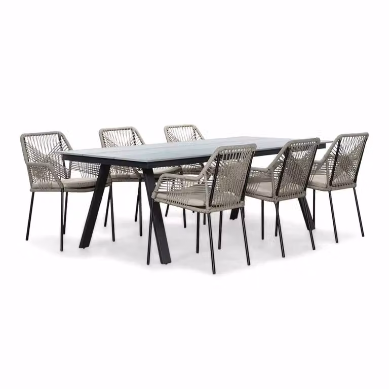 LUX outdoor living Oslo dining tuinset voor 6 personen in Grey/Seville zand, polywood en touw, 220 cm