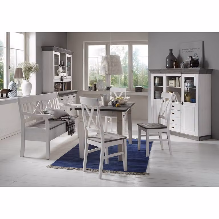 home24 Eettafel Scandinavisch Design van Grenenhout, Wit/Grijs, B/D/H: 78 x 78 x 78 cm