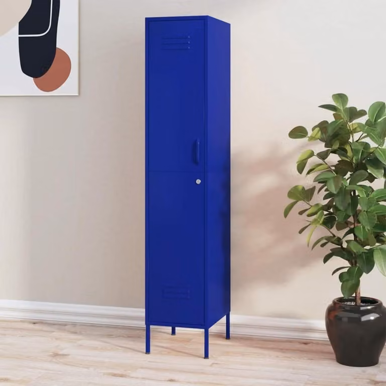 Marineblauwe metalen archiefkast voor kantoor met 4 verstelbare planken, B/D/H: 35 x 46 x 180 cm