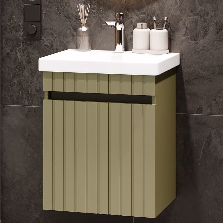 Planetmöbel Cosmia badkamermeubelset met keramische wastafel en chromen kraan, mintgroen, B: 50 cm, D: 60 cm, H: 35 cm
