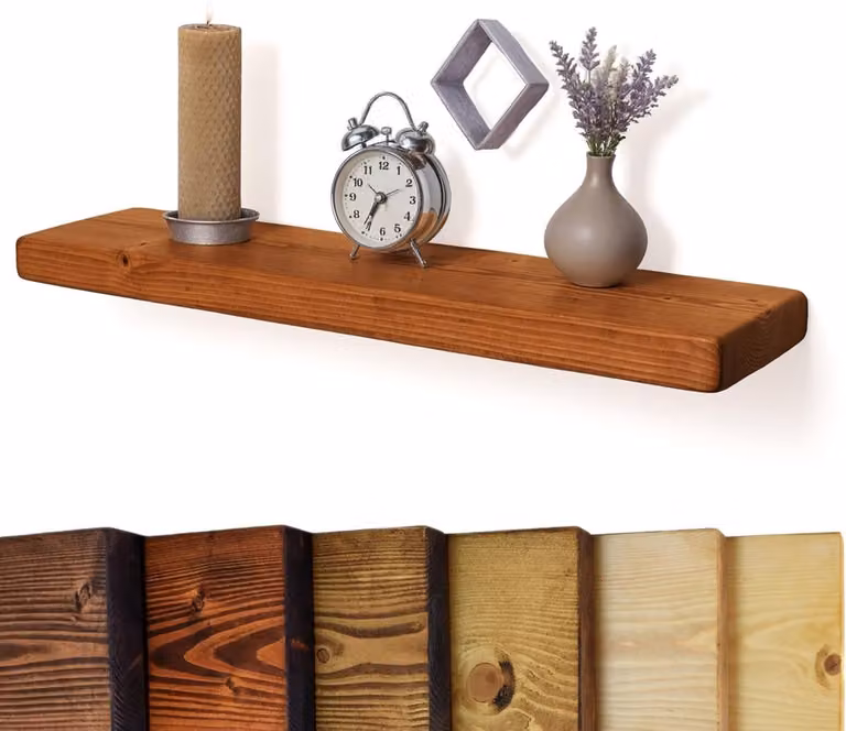 Rustieke Drijvende Wandplank van Massief Grenen in Teak - 140 cm