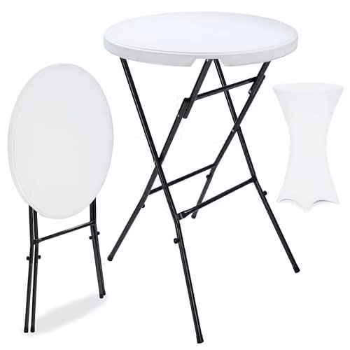 CASARIA Statafel met Hoes Wit, Inklapbare Ronde Bartafel voor Buiten en Binnen, Ø72 cm, Hoogte: 110 cm