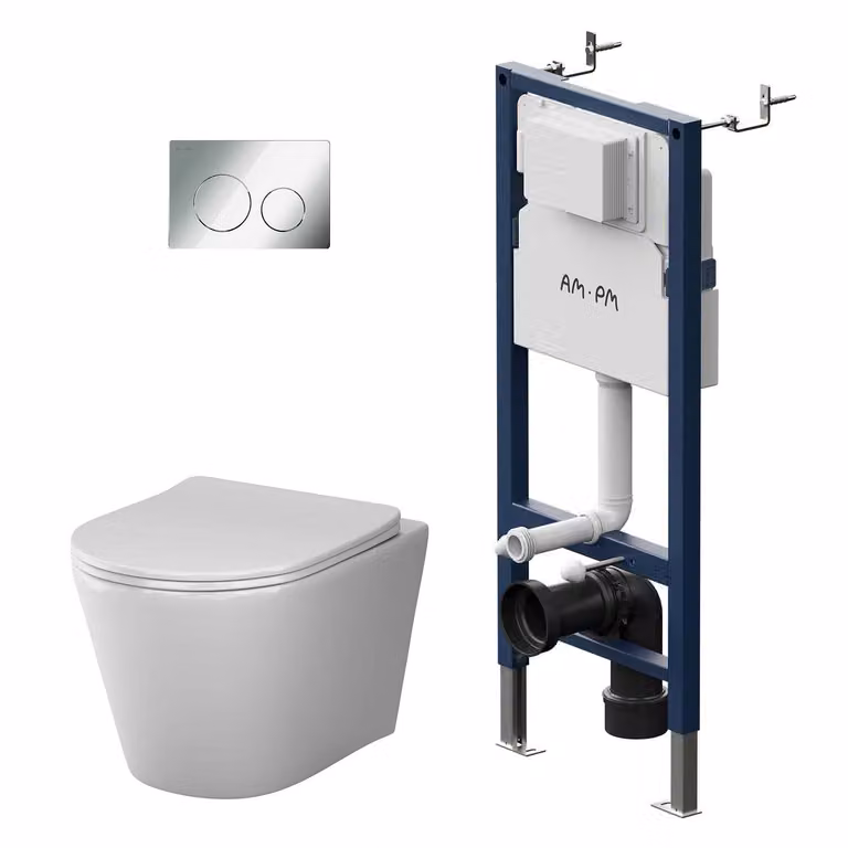 AM.PM wandcloset-set met voorwandelement, inbouwspoelreservoir en FlashClean diepspoel toiletpot