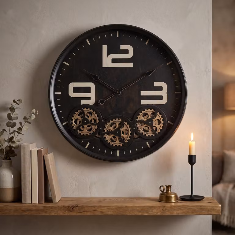 Thomas Kent Klok Dorset Zwart - Analoge Industriële Wandklok van Metaal - Ø 60 cm