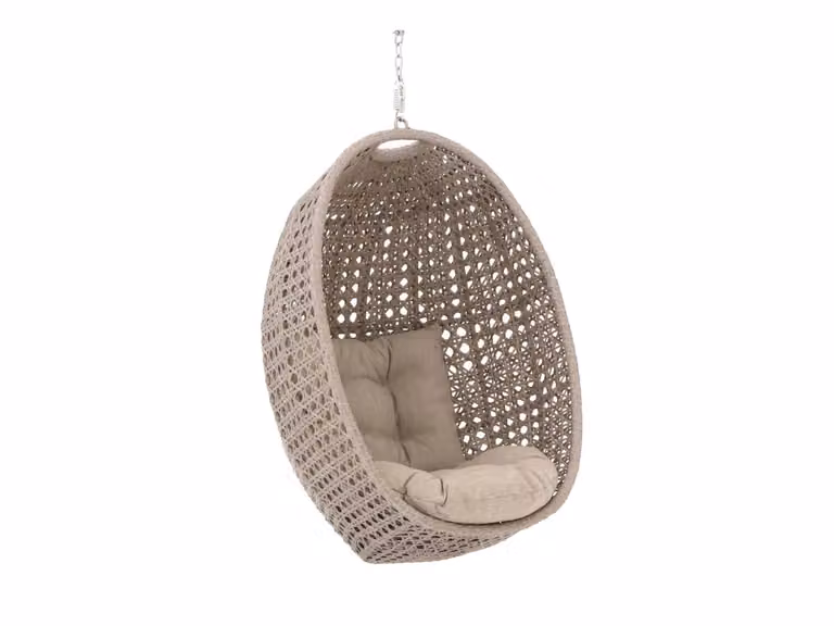 Manifesto Furniture Andriano Hangstoel voor in de tuin en op het terras, Beige Wicker met Metalen Frame en Kussens
