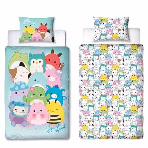 Squishmallows Officieel gelicenseerd Flash Design eenpersoons dekbedovertrekset met bijpassende kussensloop, Omkeerbaar, 135 x 200 cm