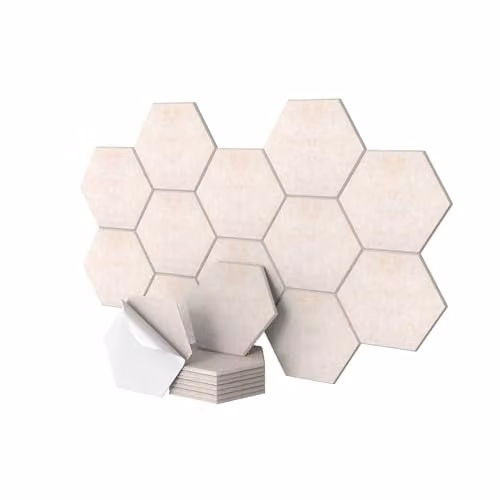Relaxdays Set van 18 Hexagon Akoestische Wandpanelen, Beige, Zelfklevend, Polyestervezel