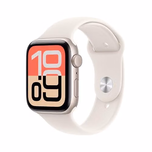Apple Watch SE 3 GPS Smartwatch 44 mm Sterrenlicht Aluminium met Sterrenlicht Sportbandje (S/M)