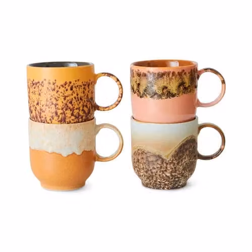 HKliving koffiekopje 70s set van 4 met een inhoud van 250 ml en een diameter van 8 cm