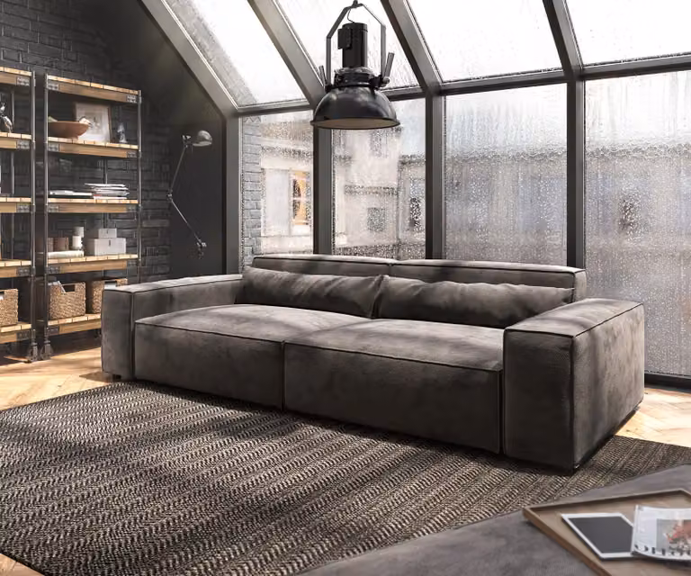 DELIFE Sirpio XL Big-sofa met kruk, kaki bruin microvezel