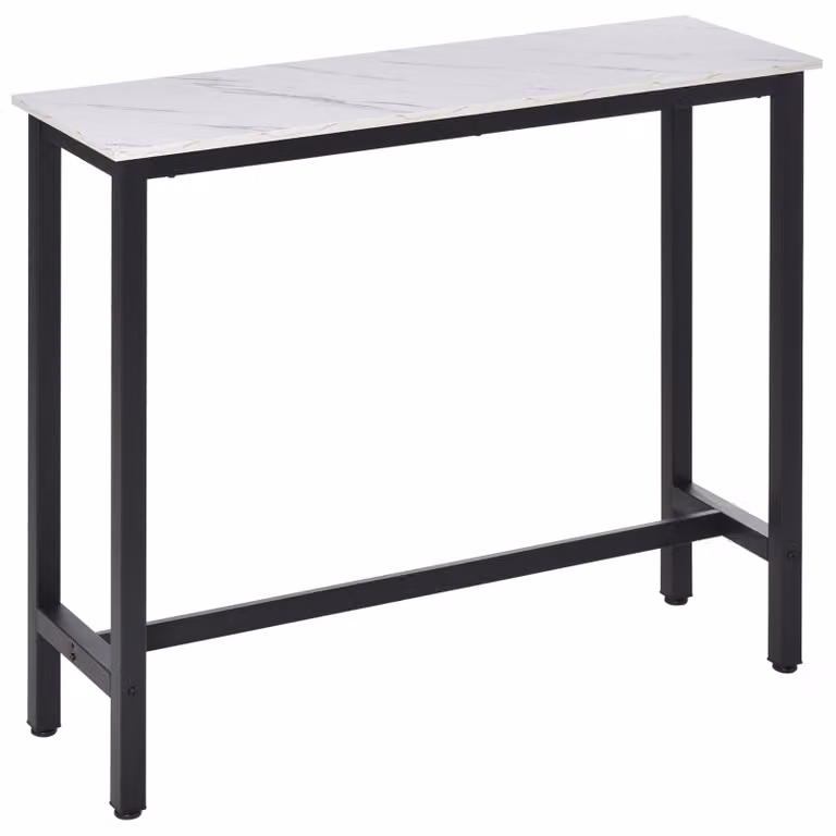 HOMCOM Bartafel met marmerlook en stalen frame, Wit/Zwart, B/D/H: 120 x 40 x 100 cm